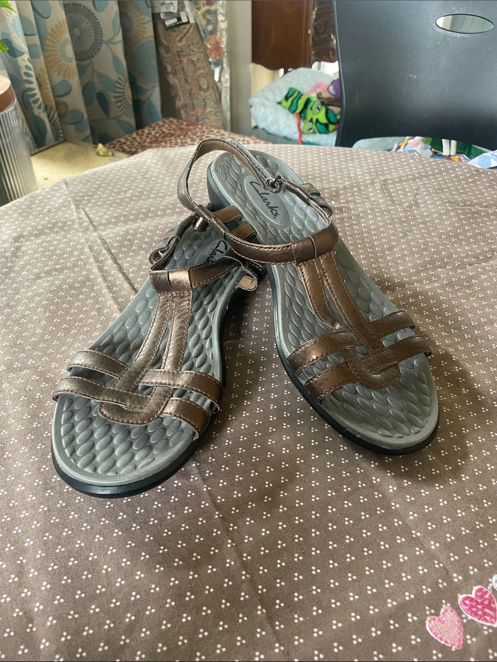 Clarks Metallic Bronze T-strap Women's Sandals